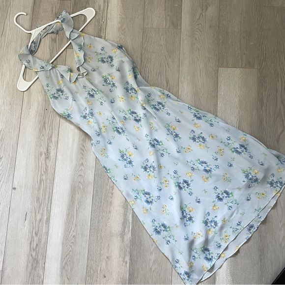Ralph Lauren Dress halter floral midi womens Blue (size 8) vintage feminine cute - Picture 1 of 5
